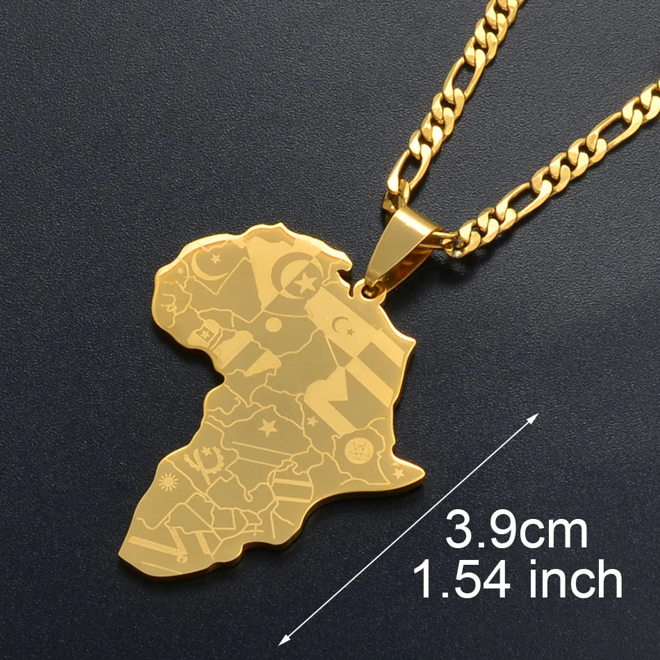 Collier Carte d’Afrique Couleur Or/Argent – Pendentif Drapeau Unisexe