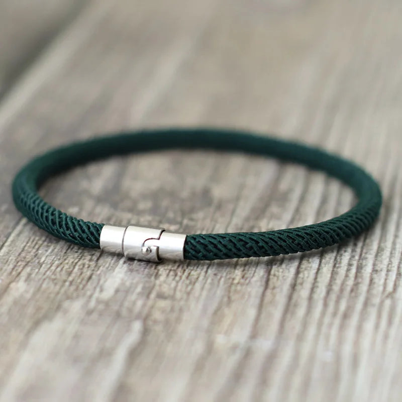 Bracelet Homme Corde Argent – Double Boucle Sécurité