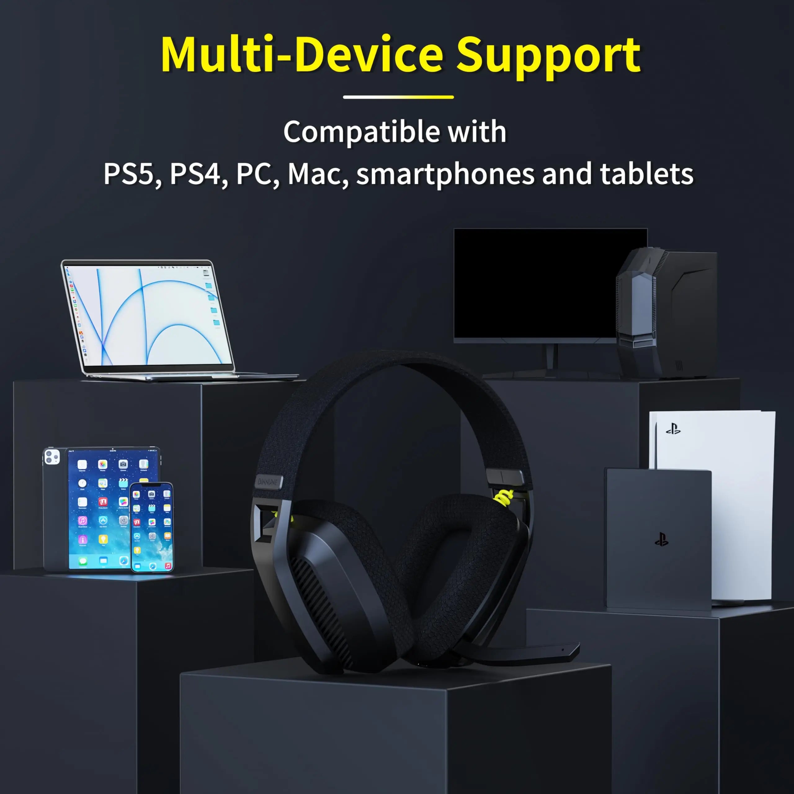 Casque sans fil BINNUNE BW06 – Double connexion 2.4GHz & Bluetooth, micro intégré