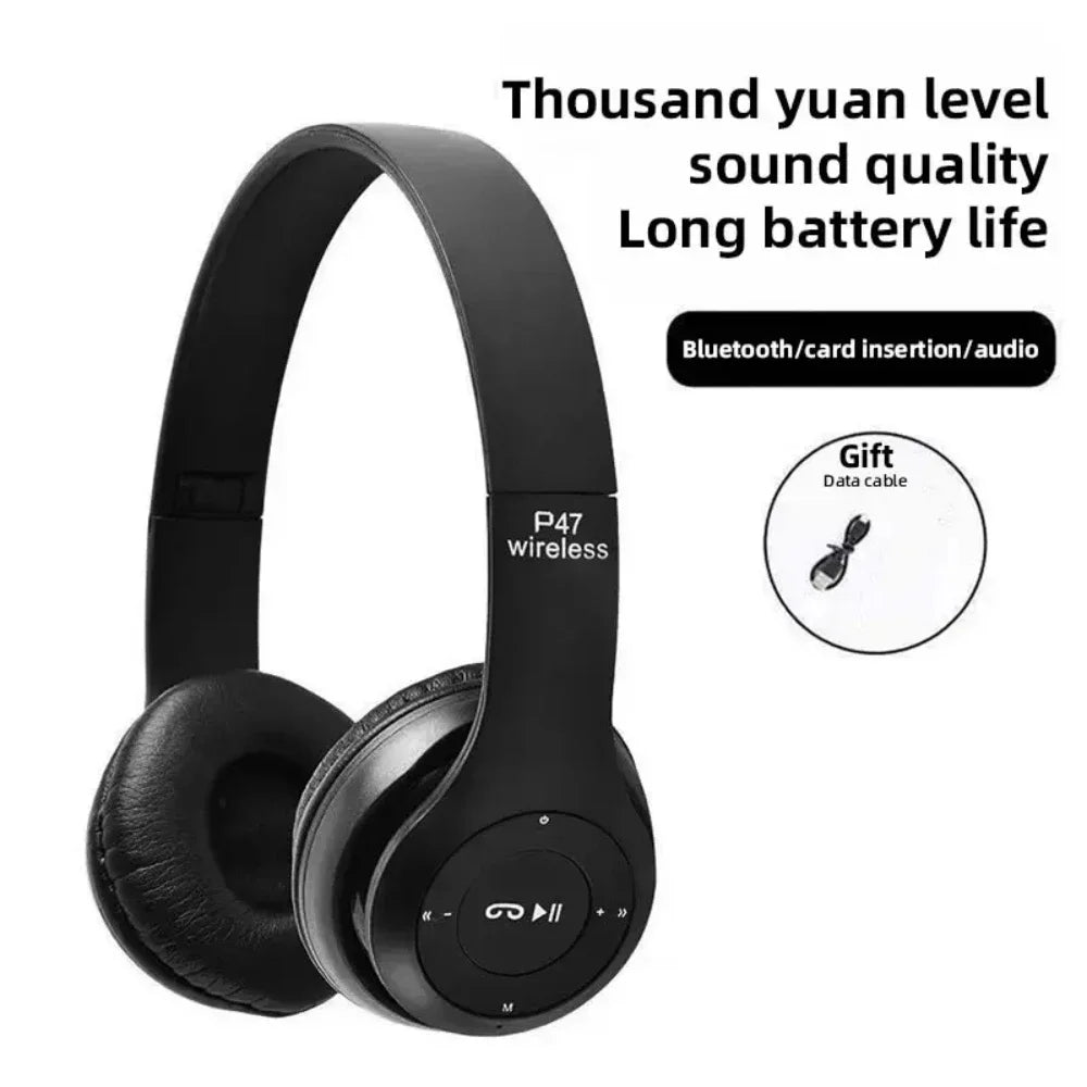 Casque Bluetooth P47 – Pliable, Stéréo HiFi, Basses puissantes