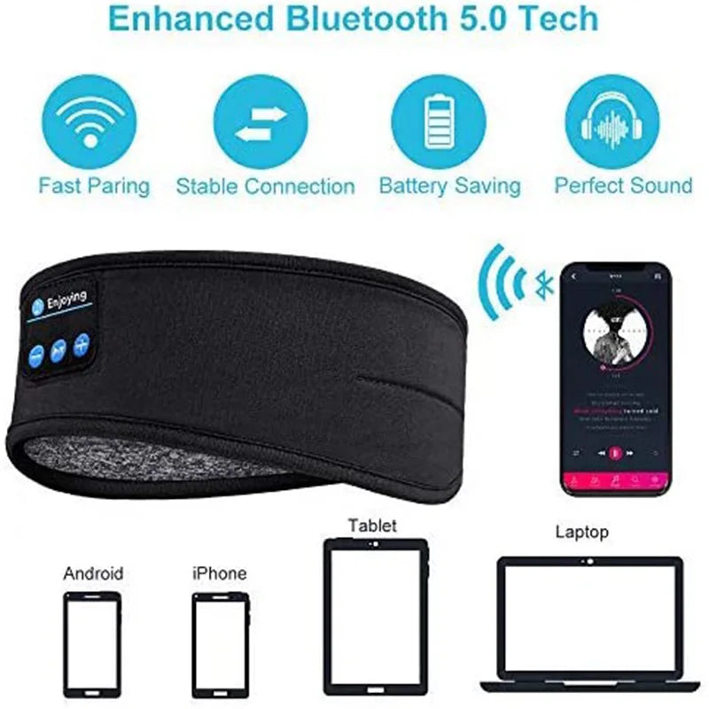 Bandeau audio Bluetooth – Casque élastique, masque de sommeil et écouteurs sans fil intégrés
