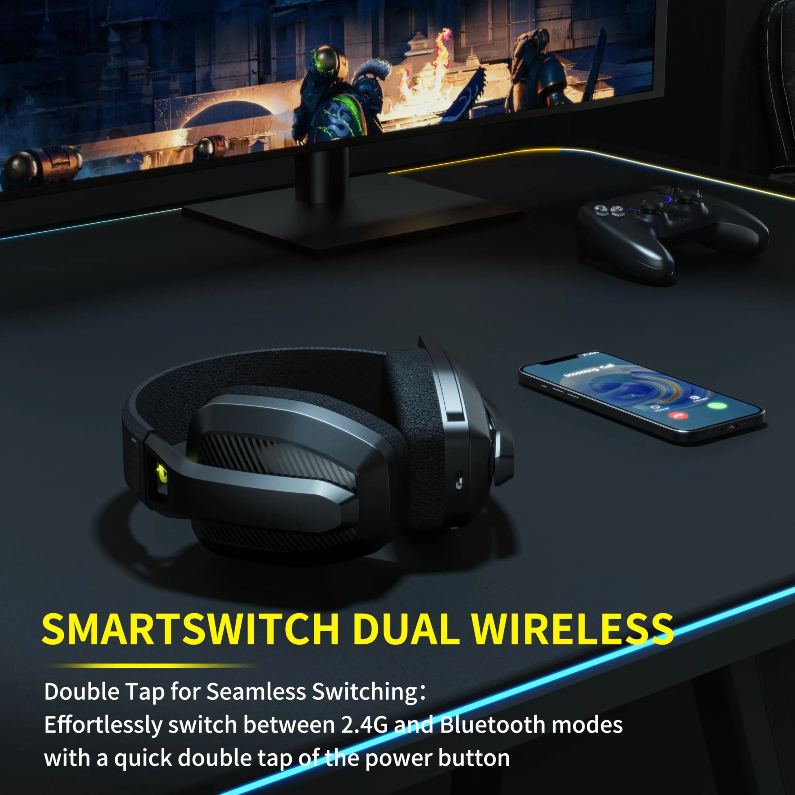 Casque sans fil BINNUNE BW06 – Double connexion 2.4GHz & Bluetooth, micro intégré
