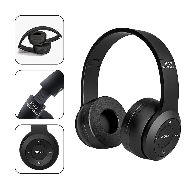 Casque Bluetooth P47 – Pliable, Stéréo HiFi, Basses puissantes