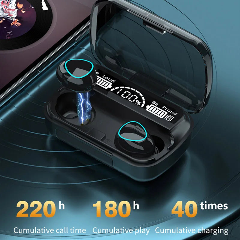 Écouteurs Bluetooth avec Boîte de Charge 2500mAh – Casque Sans Fil Étanche Sport, Stéréo 9D, avec Microphone Intégré