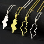 Collier Tunisie en Acier Inoxydable – Pendentif Carte, Unisexe, Bijou Ethnique & Patriotique