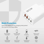 Chargeur Rapide 120W – Adaptateur Mural avec 4 Ports USB & Type-C, Câble Inclus, Compatible iPhone, Samsung, Xiaomi & Huawei