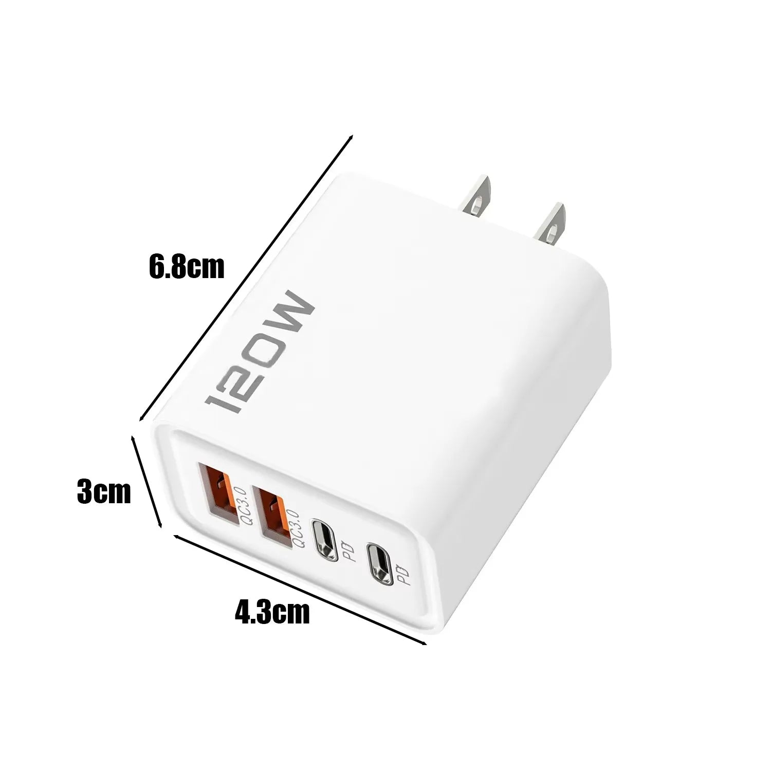 Chargeur Rapide 120W – Adaptateur Mural avec 4 Ports USB & Type-C, Câble Inclus, Compatible iPhone, Samsung, Xiaomi & Huawei