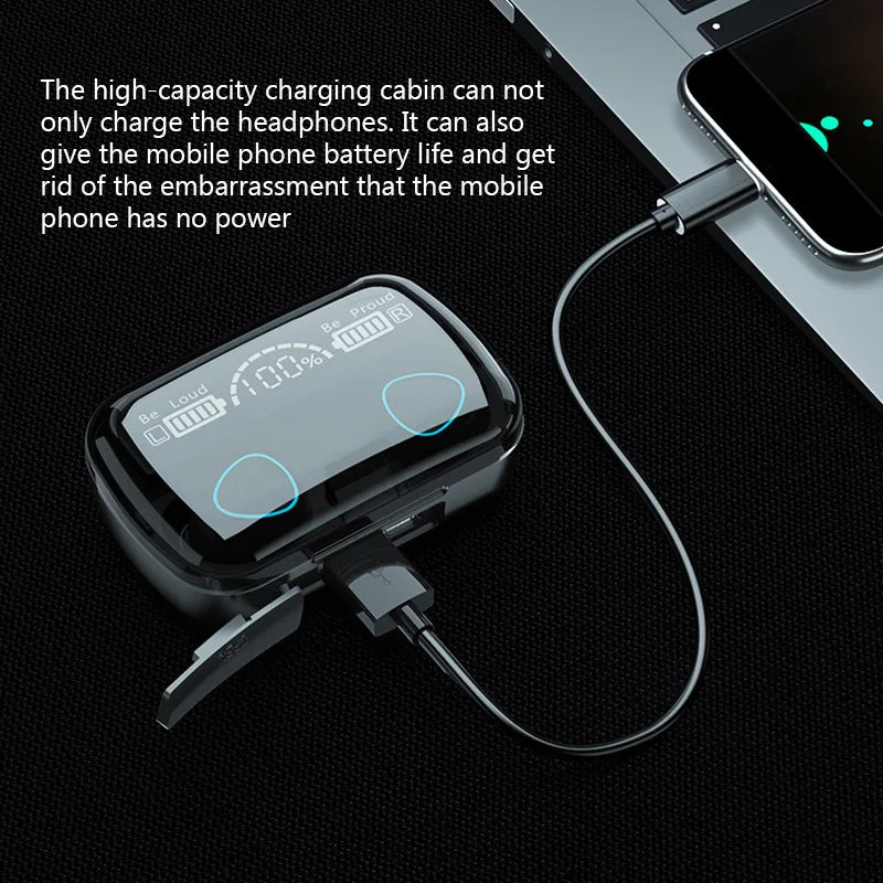 Écouteurs Bluetooth avec Boîte de Charge 2500mAh – Casque Sans Fil Étanche Sport, Stéréo 9D, avec Microphone Intégré