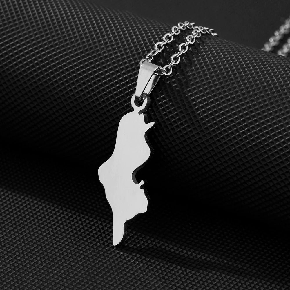 Collier Tunisie en Acier Inoxydable – Pendentif Carte, Unisexe, Bijou Ethnique & Patriotique