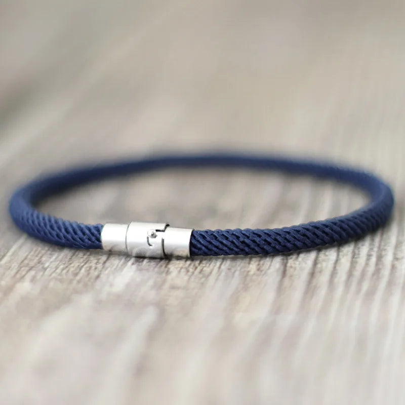 Bracelet Homme Corde Argent – Double Boucle Sécurité