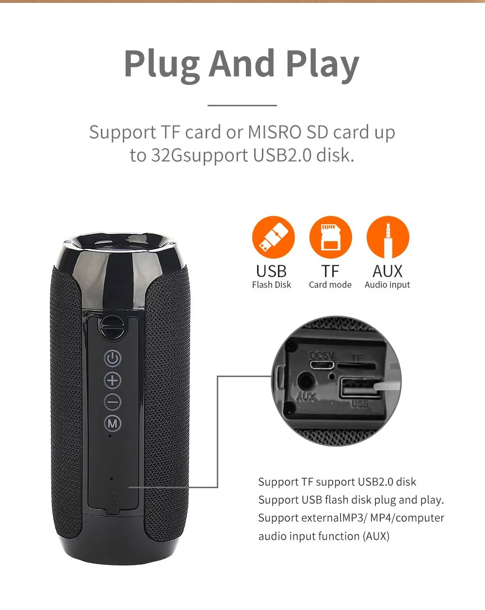 Haut-parleur Bluetooth T & G TG117, boîte de son TWS Portable, haut-parleur étanche, haut-parleurs stéréo Surround d'extérieur, Support Radio FM TF