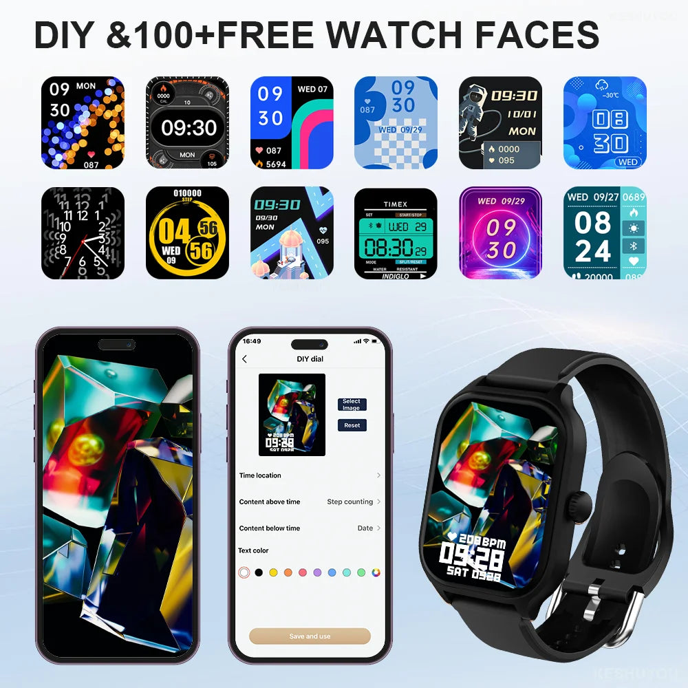 Montre Connectée 2.01'' HD, Appels Bluetooth, Notifications & Modes Sport - KESHUYOU H9 Pro Max