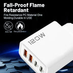 Chargeur Rapide 120W – Adaptateur Mural avec 4 Ports USB & Type-C, Câble Inclus, Compatible iPhone, Samsung, Xiaomi & Huawei